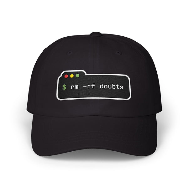 Dad Cap — “rm -rf doubts” Terminal Code Embroidery Hat