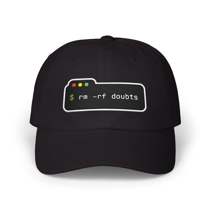 Dad Cap — “rm -rf doubts” Terminal Code Embroidery Hat