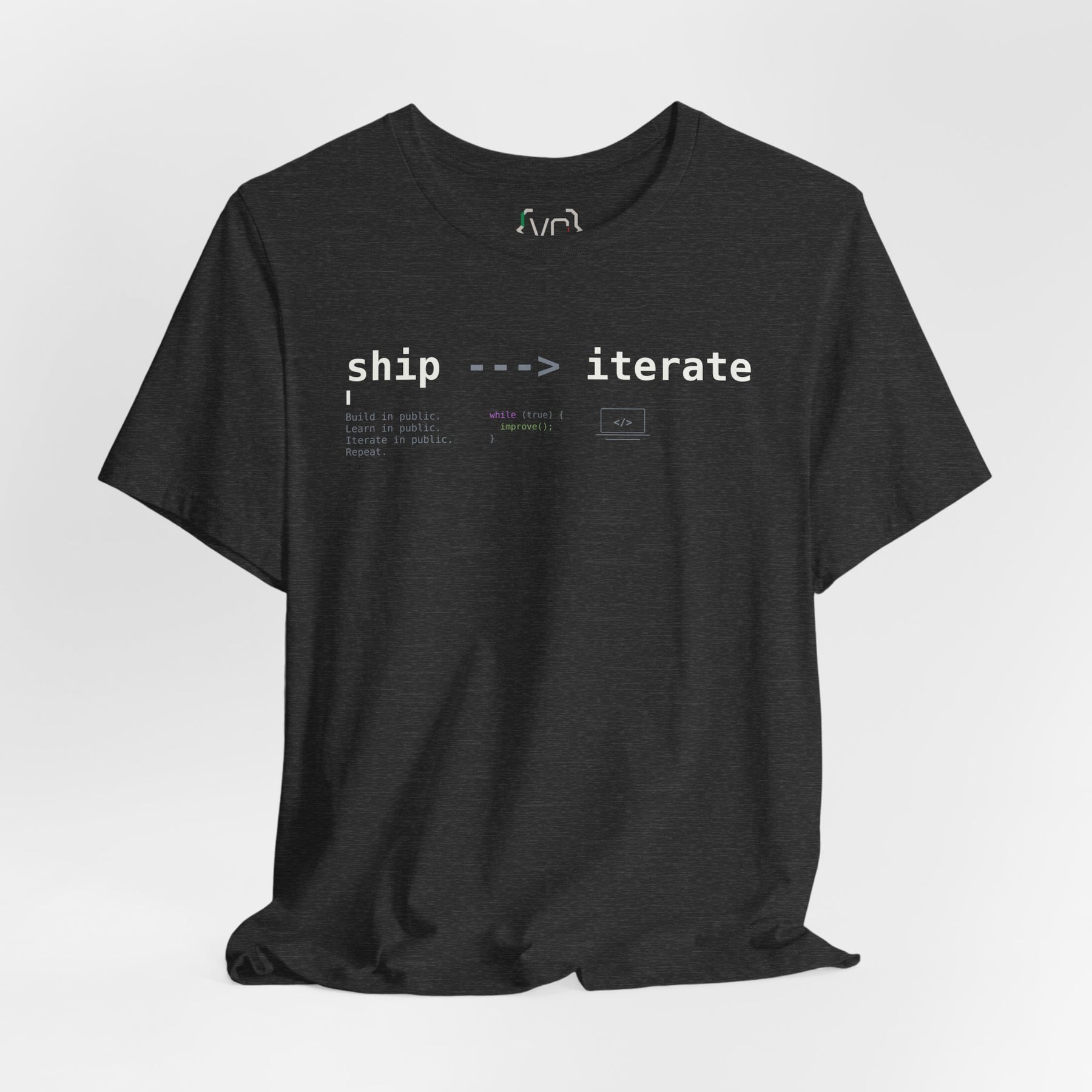 Ship → Iterate T‑Shirt — Minimalist Dev/Product Design Tee
