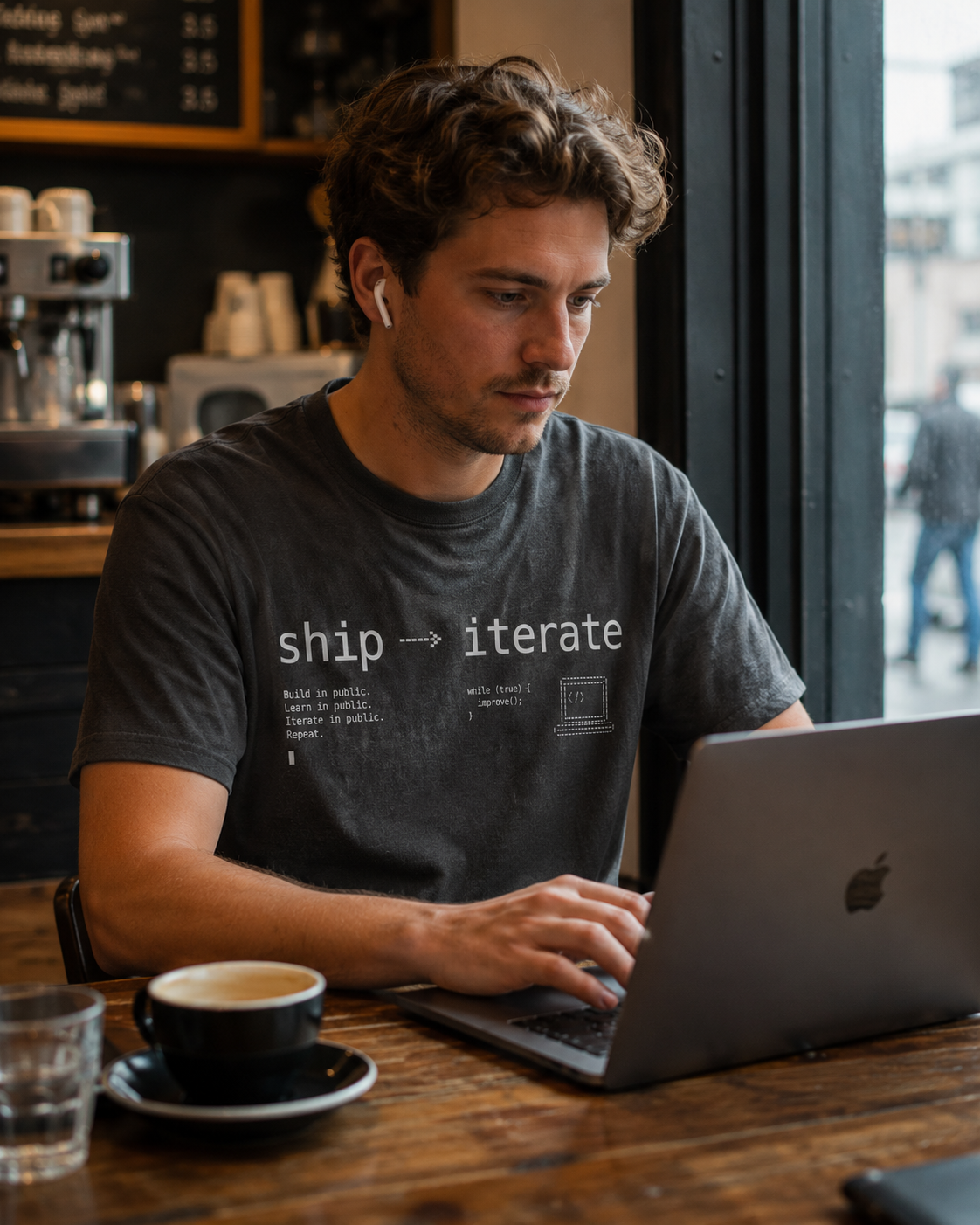 Ship → Iterate T‑Shirt — Minimalist Dev/Product Design Tee
