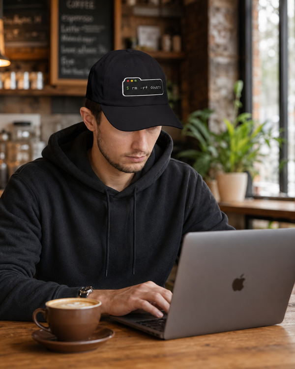 Dad Cap — “rm -rf doubts” Terminal Code Embroidery Hat
