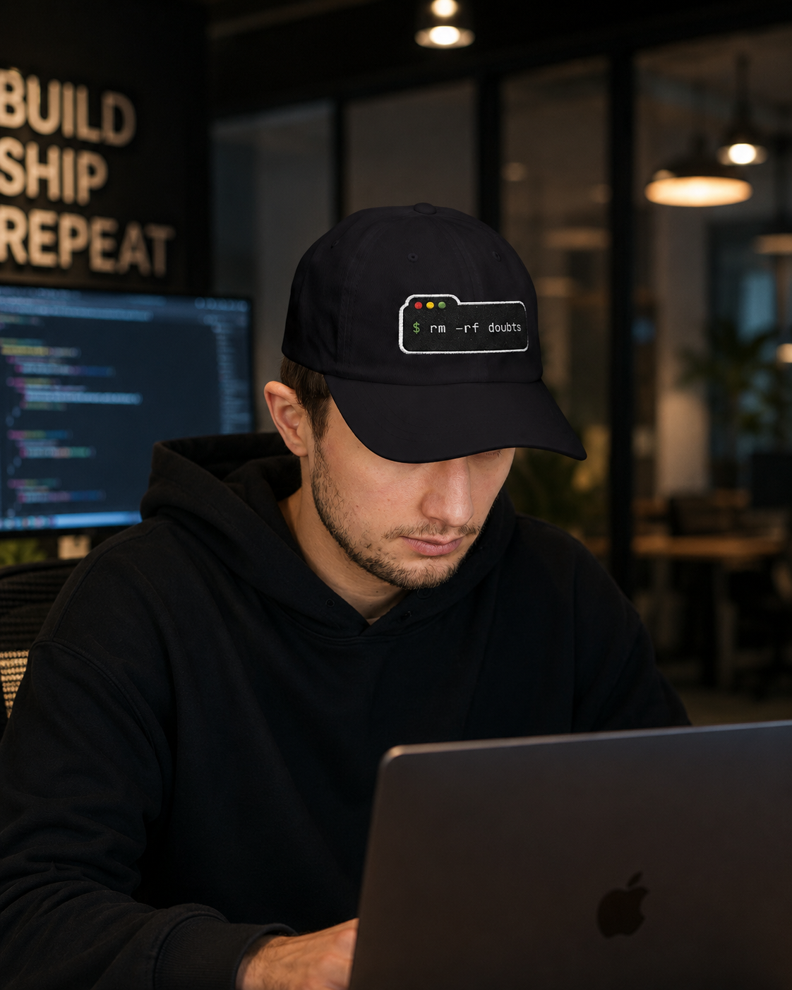 Dad Cap — “rm -rf doubts” Terminal Code Embroidery Hat