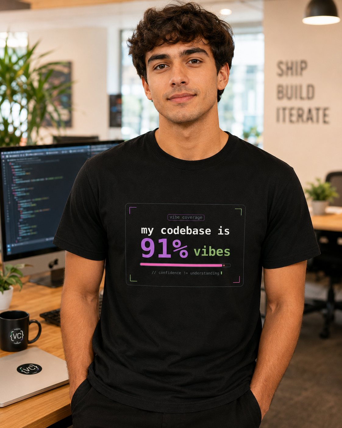 Coder Vibes Tee — "my codebase is 91% vibes" Graphic T‑Shirt