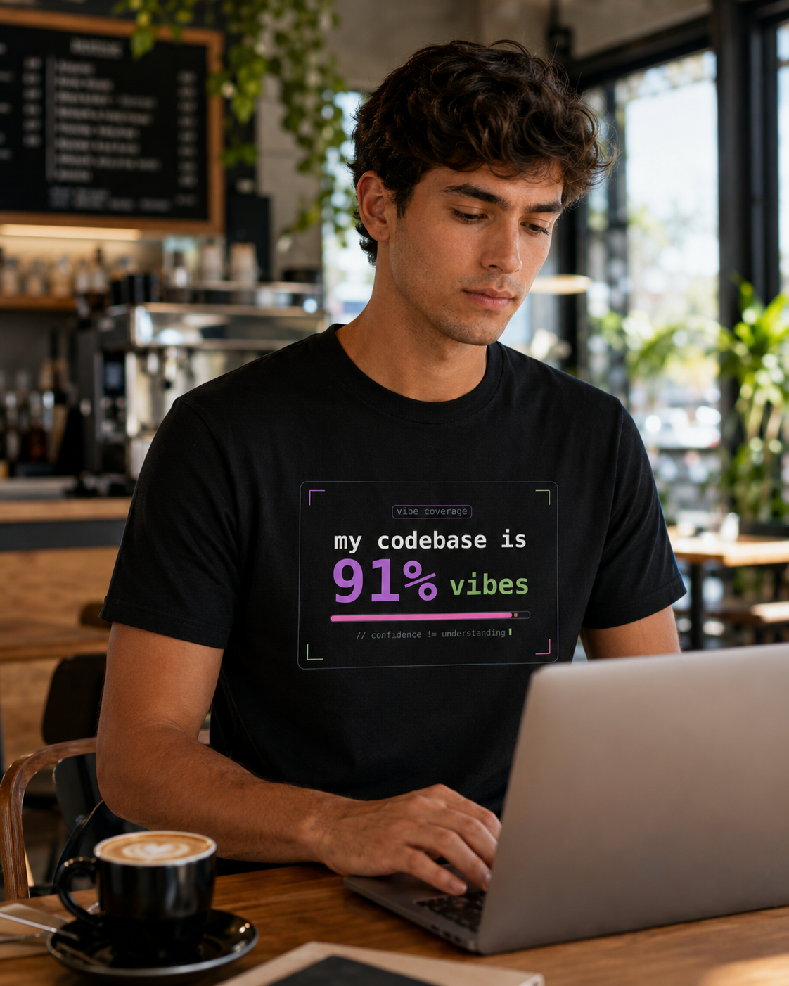 Coder Vibes Tee — "my codebase is 91% vibes" Graphic T‑Shirt
