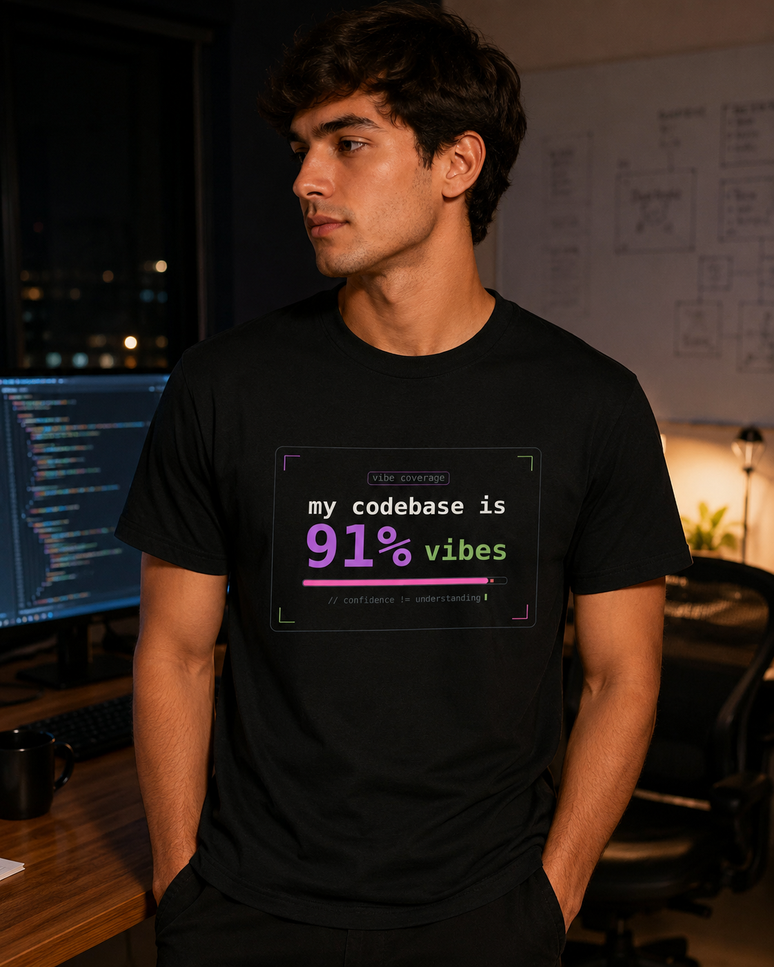 Coder Vibes Tee — "my codebase is 91% vibes" Graphic T‑Shirt