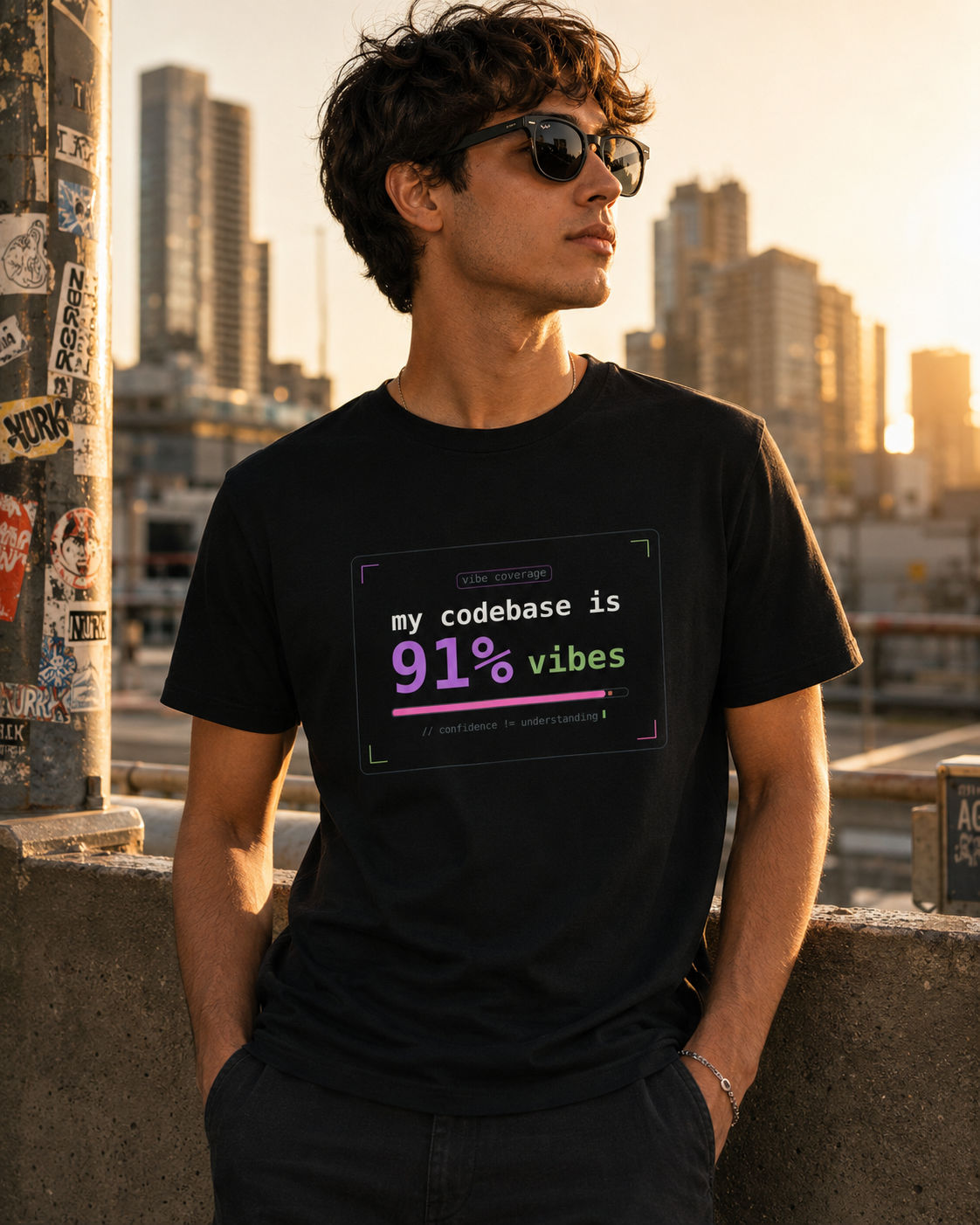 Coder Vibes Tee — "my codebase is 91% vibes" Graphic T‑Shirt