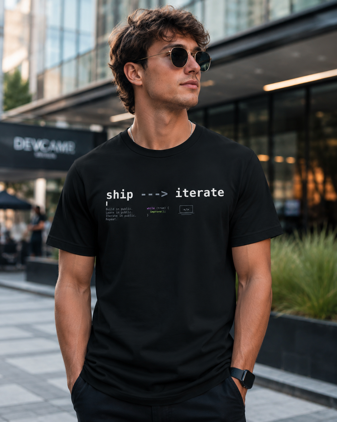 Ship → Iterate T‑Shirt — Minimalist Dev/Product Design Tee