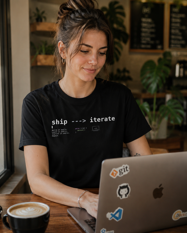 Ship → Iterate T‑Shirt — Minimalist Dev/Product Design Tee