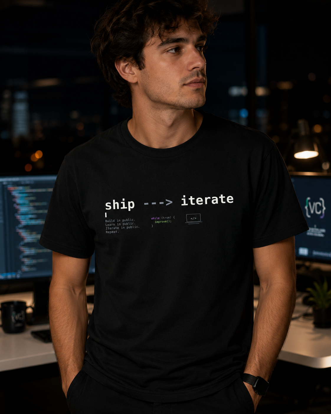 Ship → Iterate T‑Shirt — Minimalist Dev/Product Design Tee