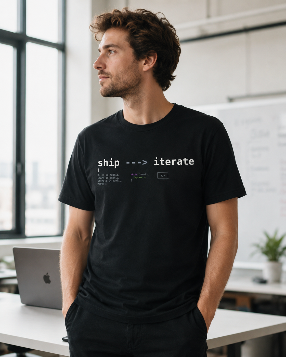 Ship → Iterate T‑Shirt — Minimalist Dev/Product Design Tee