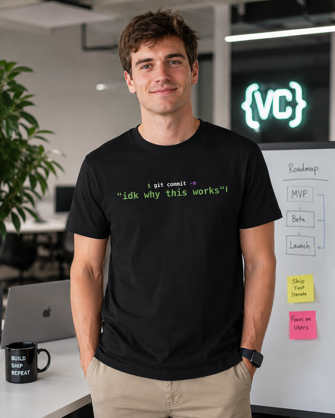 git commit -m "idk why this works" Developer T-Shirt