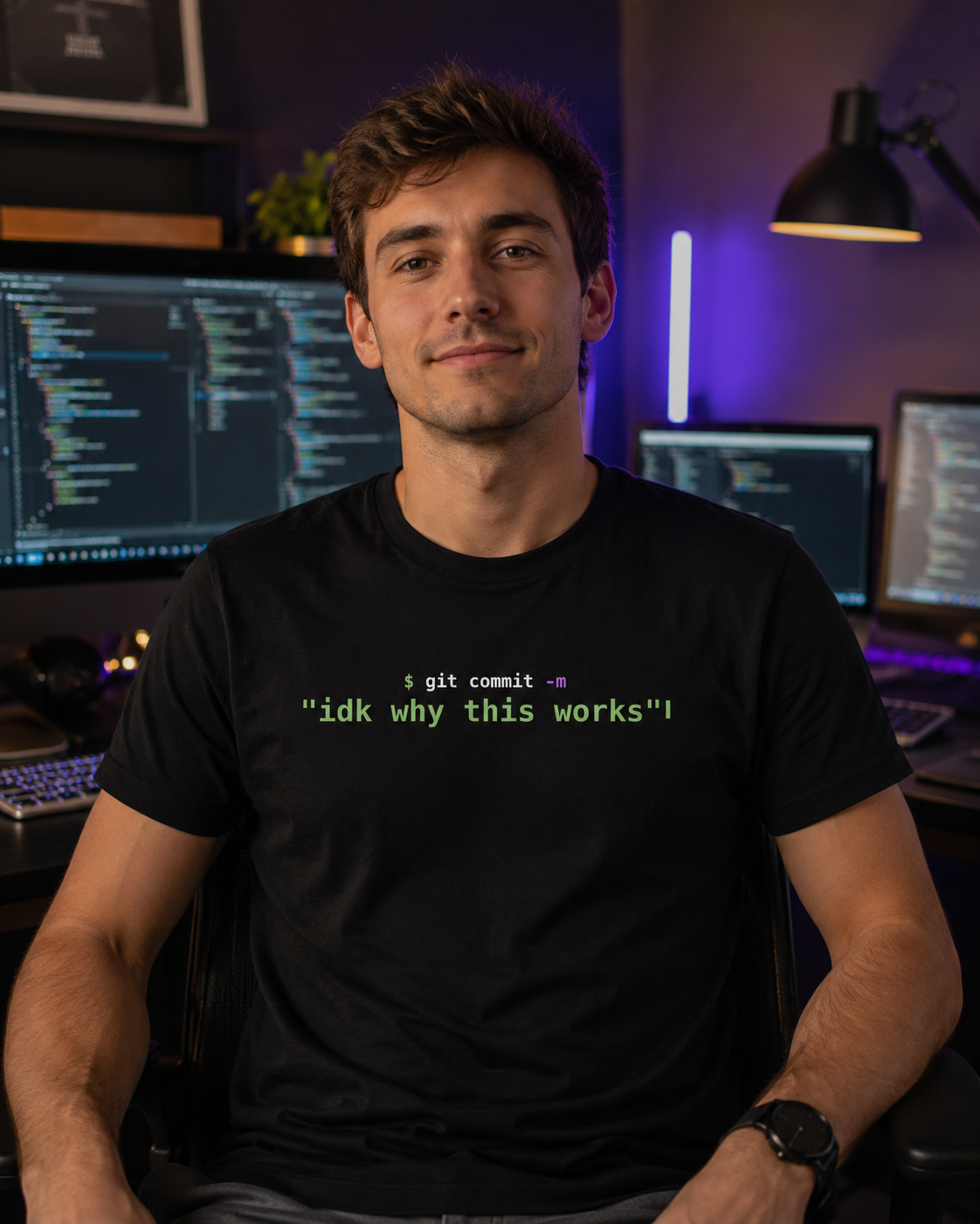 git commit -m "idk why this works" Developer T-Shirt