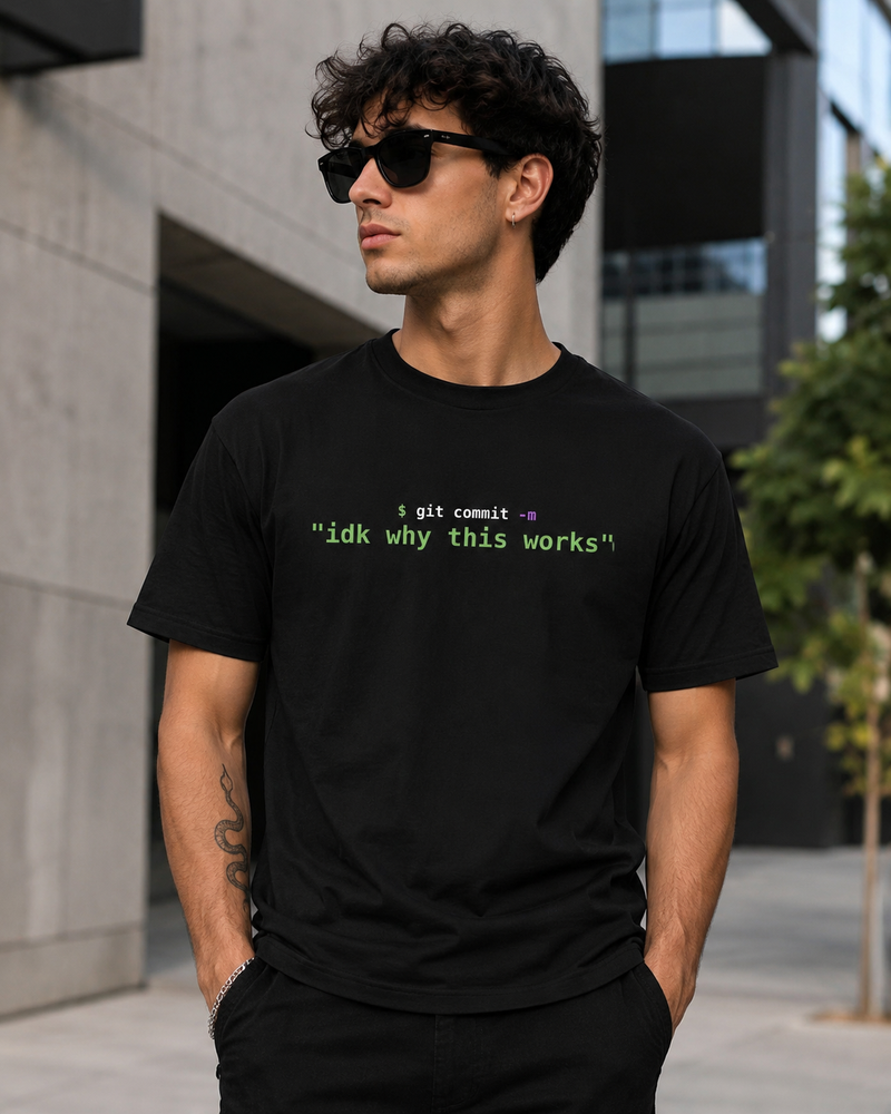 git commit -m "idk why this works" Developer T-Shirt