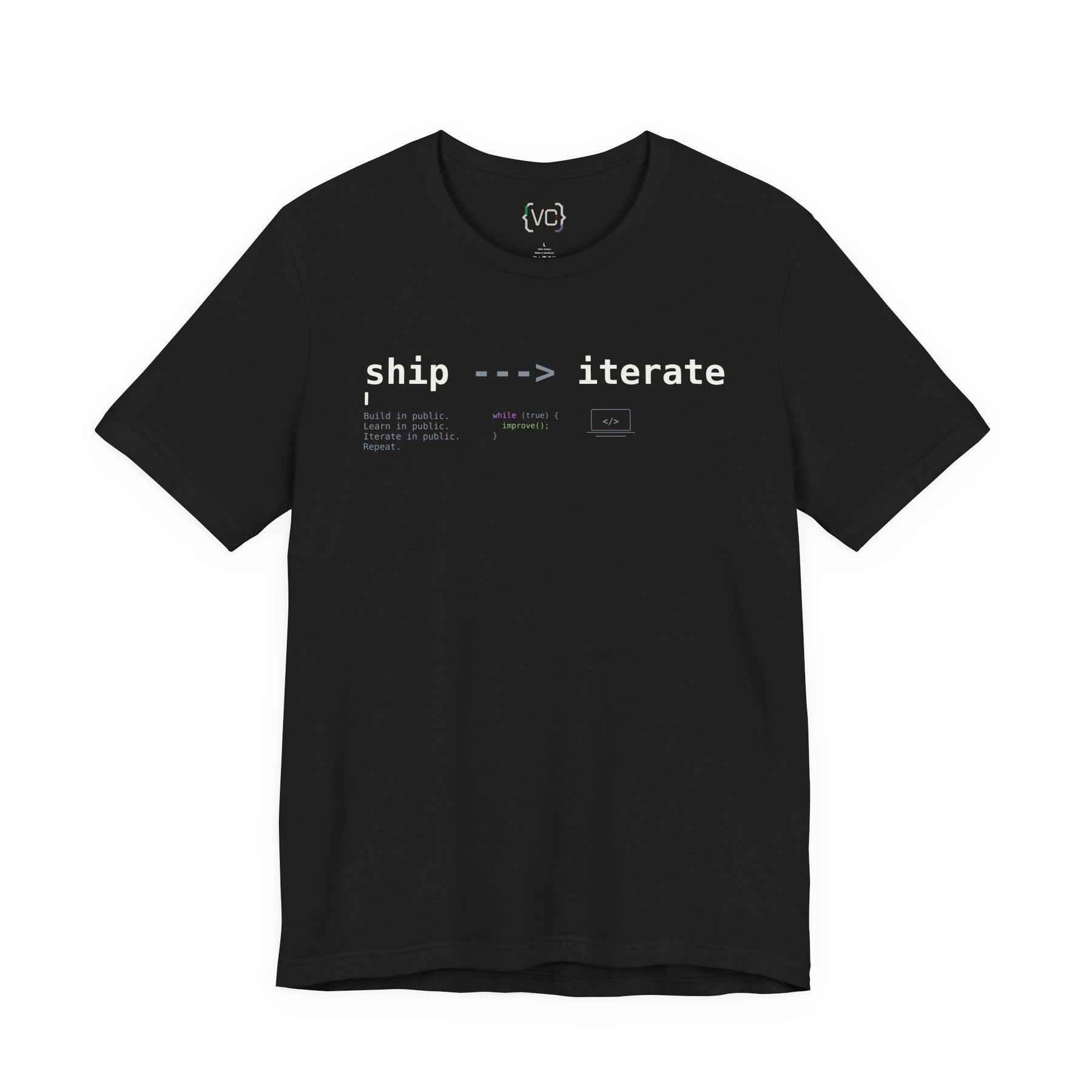 Ship → Iterate T‑Shirt — Minimalist Dev/Product Design Tee