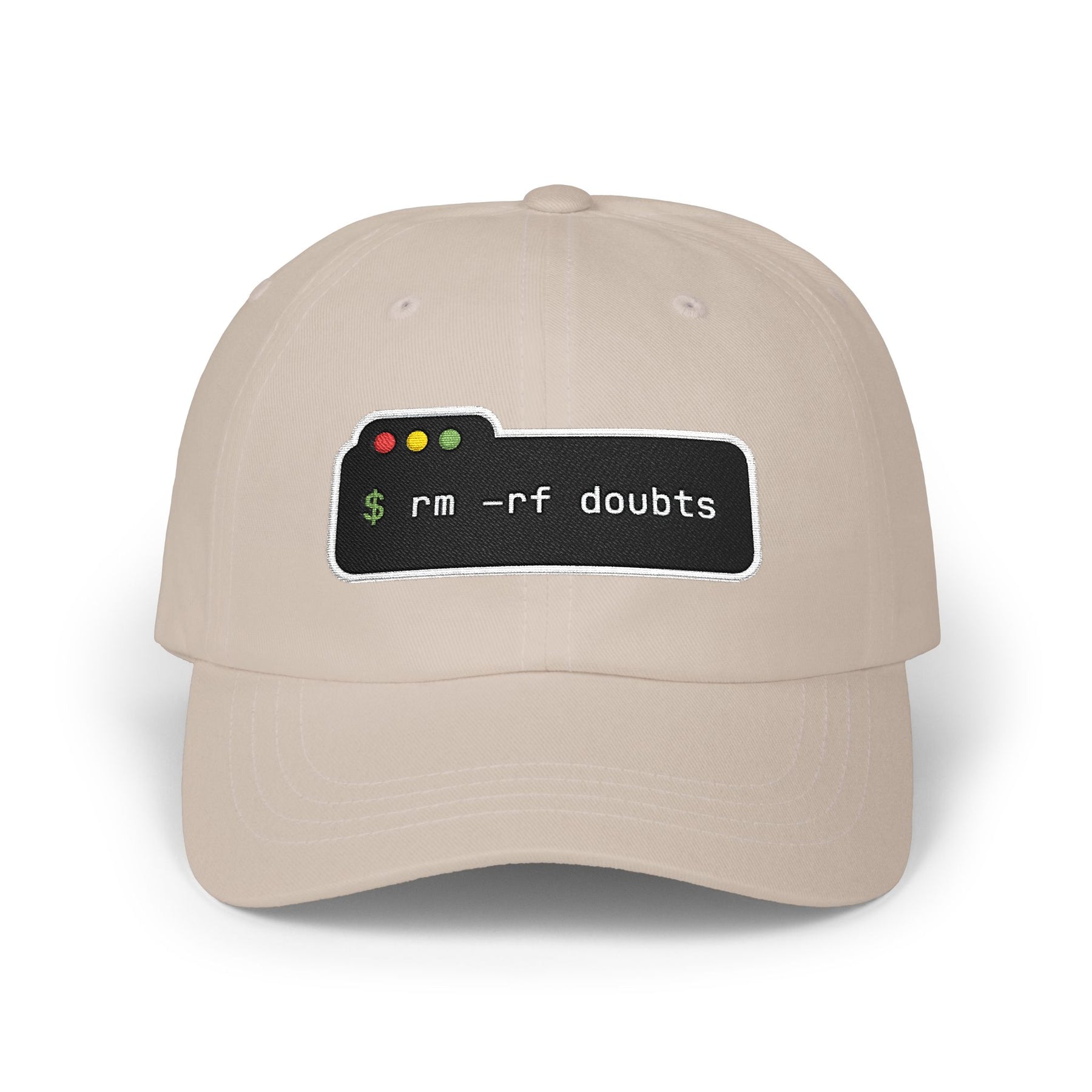 Dad Cap — “rm -rf doubts” Terminal Code Embroidery Hat