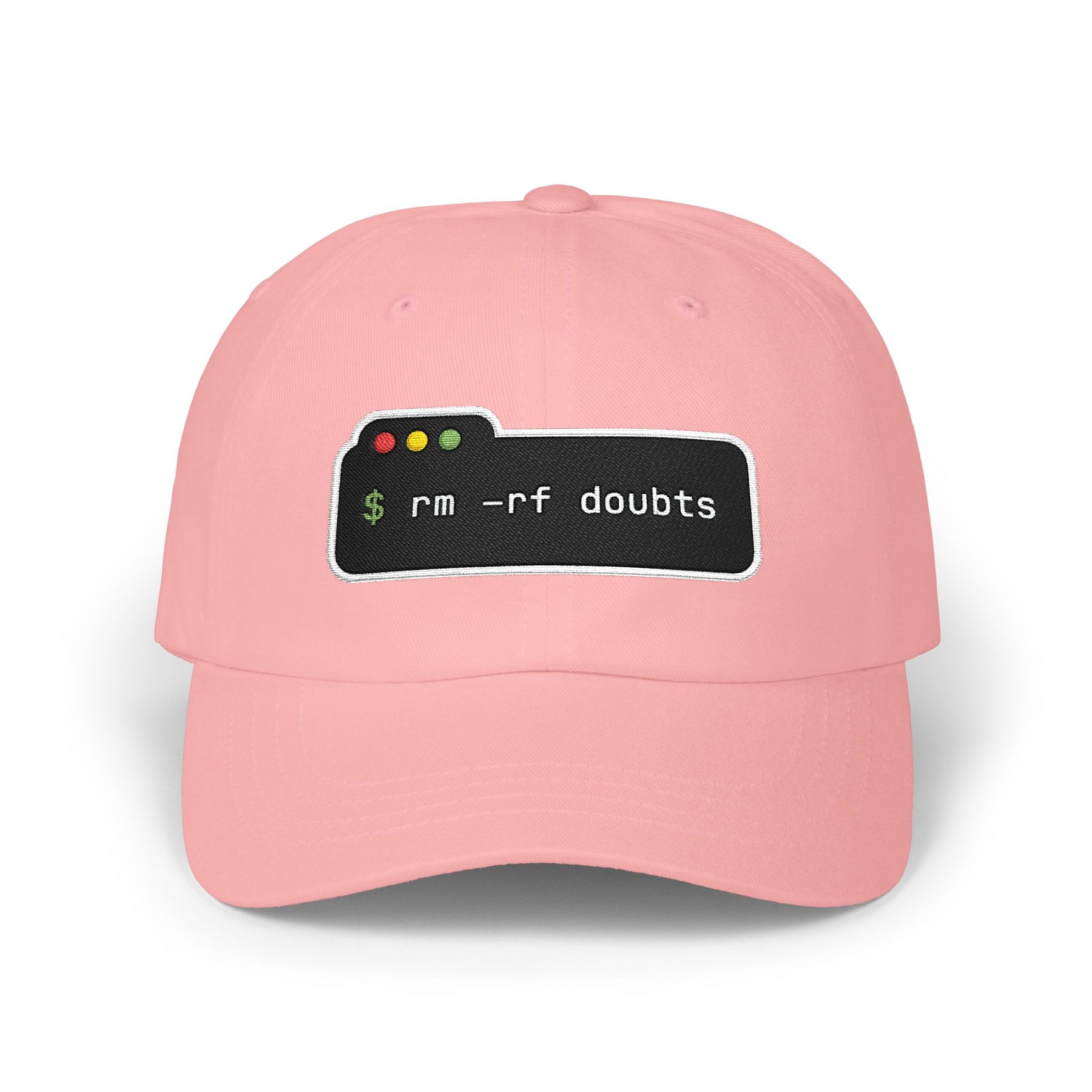 Dad Cap — “rm -rf doubts” Terminal Code Embroidery Hat