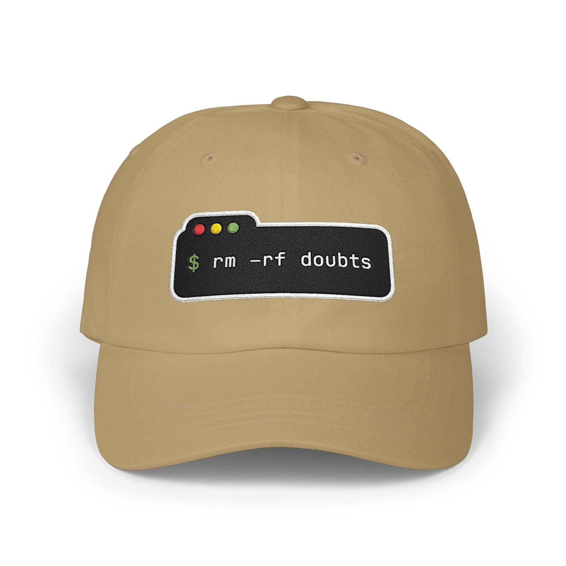 Dad Cap — “rm -rf doubts” Terminal Code Embroidery Hat