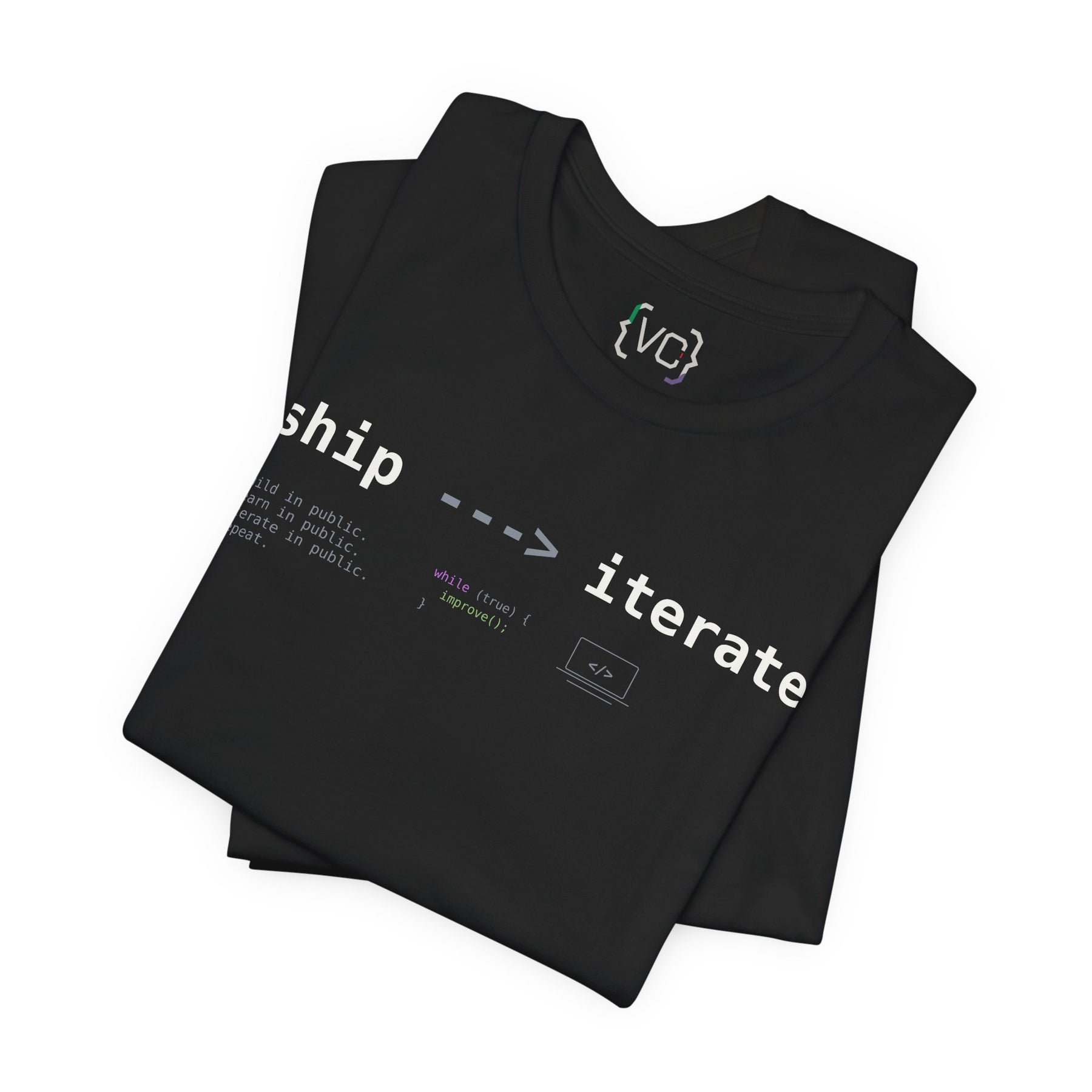Ship → Iterate T‑Shirt — Minimalist Dev/Product Design Tee