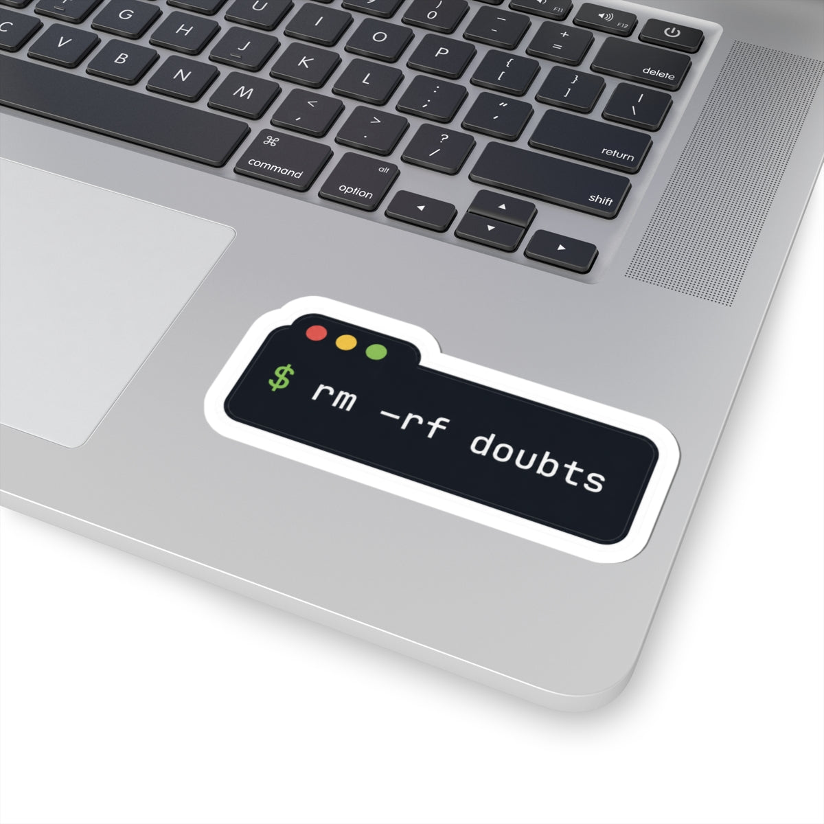 rm -rf doubts Sticker — Funny Programmer Terminal Laptop Decal