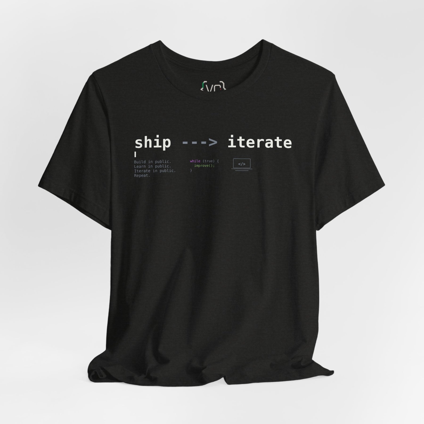 Ship → Iterate T‑Shirt — Minimalist Dev/Product Design Tee