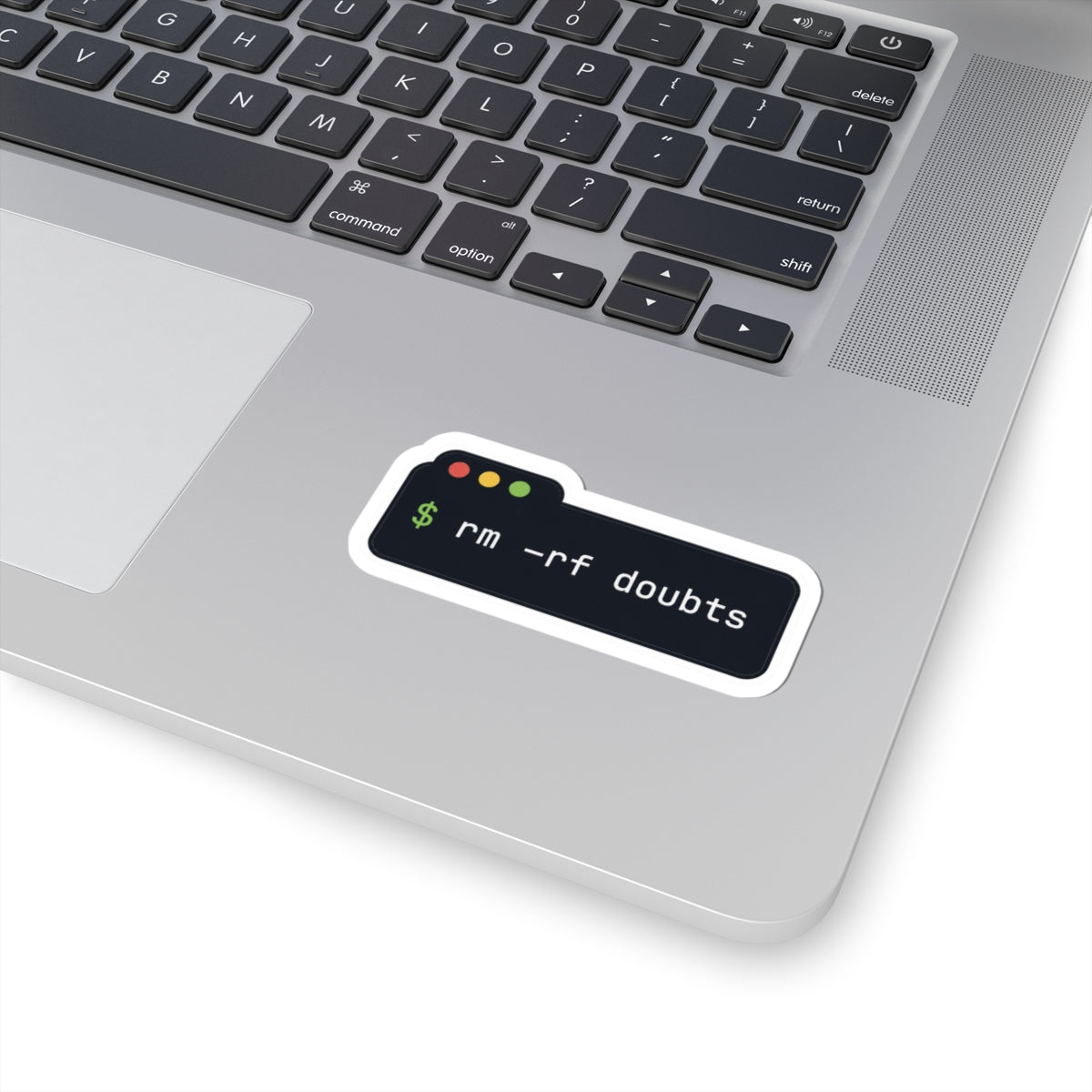 rm -rf doubts Sticker — Funny Programmer Terminal Laptop Decal