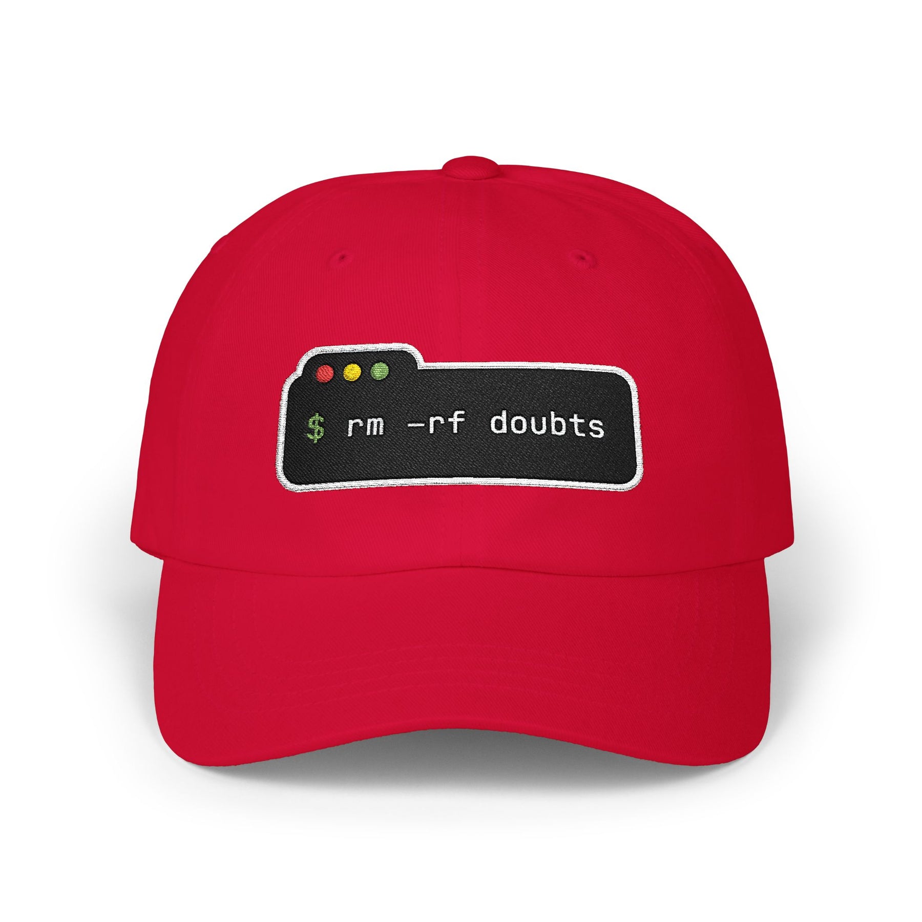 Dad Cap — “rm -rf doubts” Terminal Code Embroidery Hat